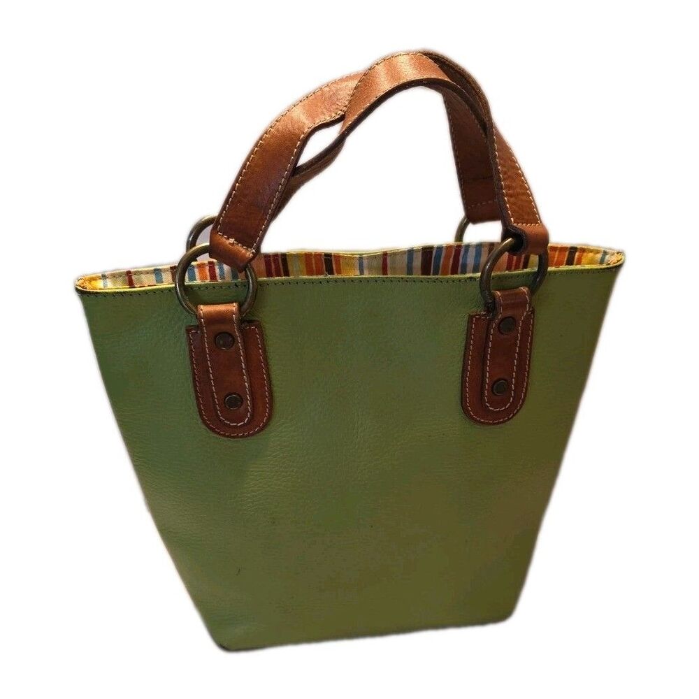 Maurizio Taiuti ITALY Satchel Tote Lime Green Pebbled Leather Small Handbag - Picture 6 of 16